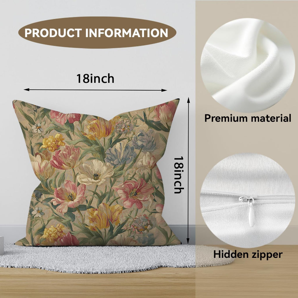 Bohemian Pillow Covers | Vintage Floral & Carpet Design | Double Sided Blue White Decorative Pillowcases for Couch, Bed | Indoor Outdoor Boho Home Decor (White&Pink, 18x18inches)