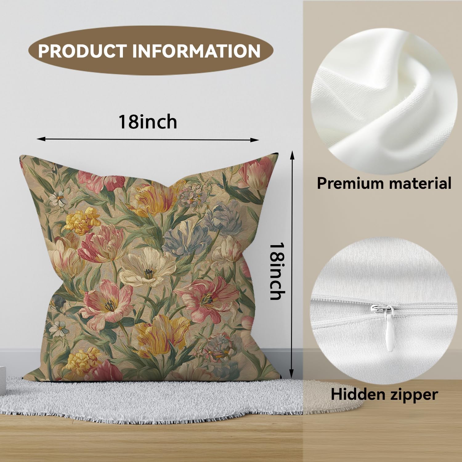 Bohemian Pillow Covers | Vintage Floral & Carpet Design | Double Sided Blue White Decorative Pillowcases for Couch, Bed | Indoor Outdoor Boho Home Decor (White&Pink, 18x18inches)