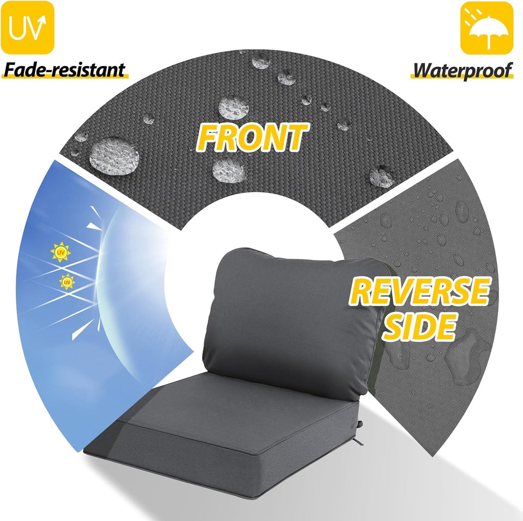 AAAAAcessories Outdoor Deep Seat Cushions, Waterproof, Fade-Resistant Patio Furniture Replacement Cushions, 25.5" x 25.5" x 5" + 25.5" x 19", Dark Gray
