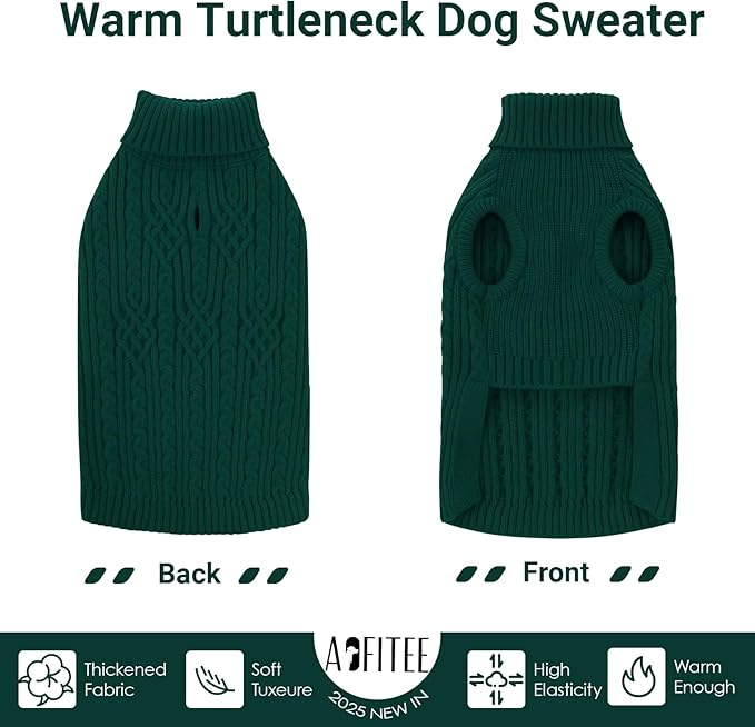 AOFITEE Small Dog Sweater, Dog Sweaters for Small Dogs Boy, Warm Christmas Sweater for Dogs, Pet Knitwear with Harness Hole for Fall Winter, Stretchy Pullover for Yorki, Chihuahua, Maltipoo, Green S