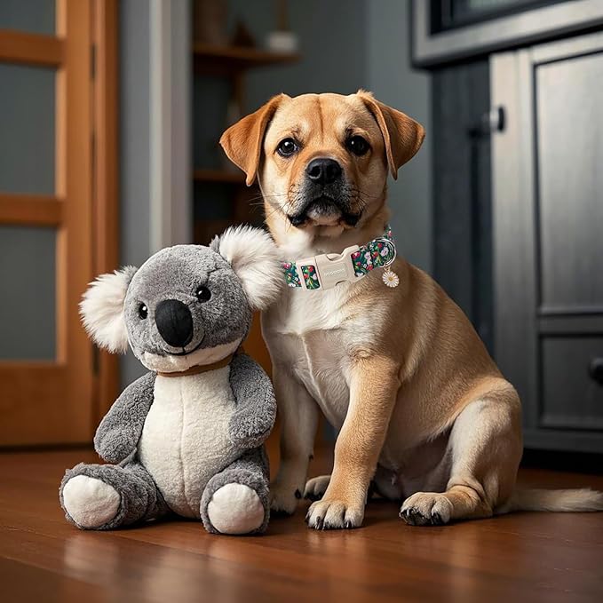 DOGWONG Cute Dog Collar, Flower Koala Dog Collar Durable Soft Fabric Pet Dog Collars Girl Female Puppy Necklace for Small Medium Large Dogs