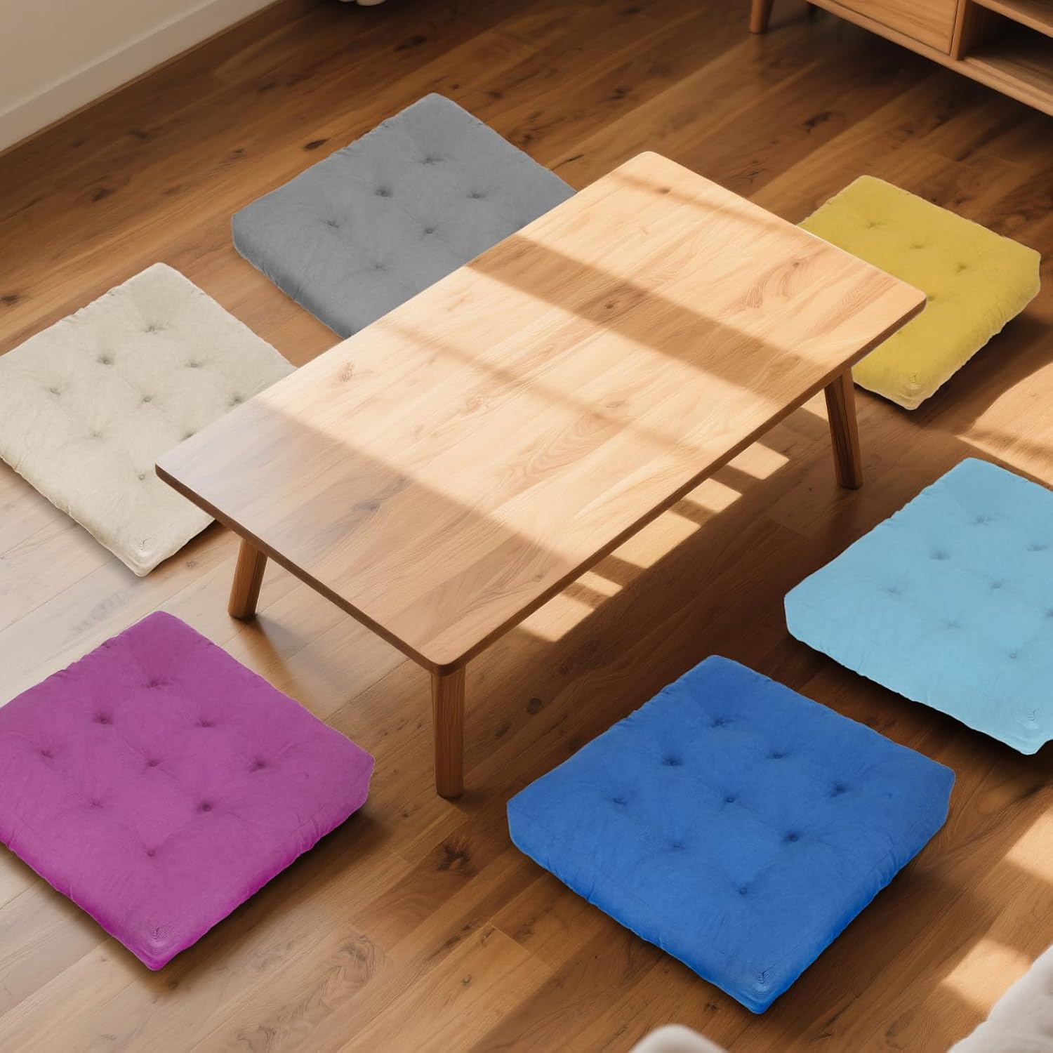 Meditation Floor Pillow Set of 2, Square Large Pillows Seating for Adults, Tufted Corduroy Cushion for Tatami Living Room, 22x22 Inch FP-Beige