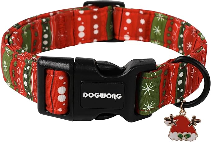 DOGWONG Christmas Dog Collar- Cute Red Christmas Strip Dog Collars Adjustable Designer Dog Collar for Small Medium Large Dogs L