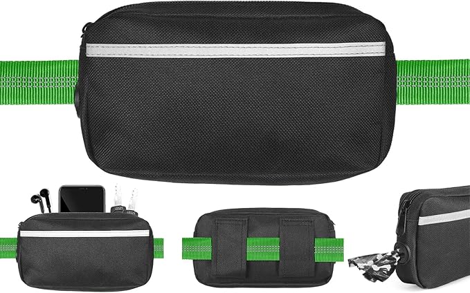 iYoShop Hands Free Dog Leash with Zipper Pouch, Dual Padded Handles and Durable Bungee for Walking, Jogging and Running Your Dog (Large, 25-120 lbs, Emerald)