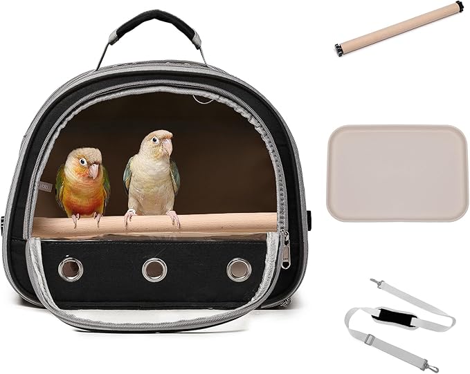 Bird Carrier,Bird Cage Parakeet Parrot Budgie Carrier Backpack for Small Birds, Travel Bird Cages with Perch, Transparent Ventilation Cockatiels, Lightweight Pet Carrier for Outdoor Use(Black)
