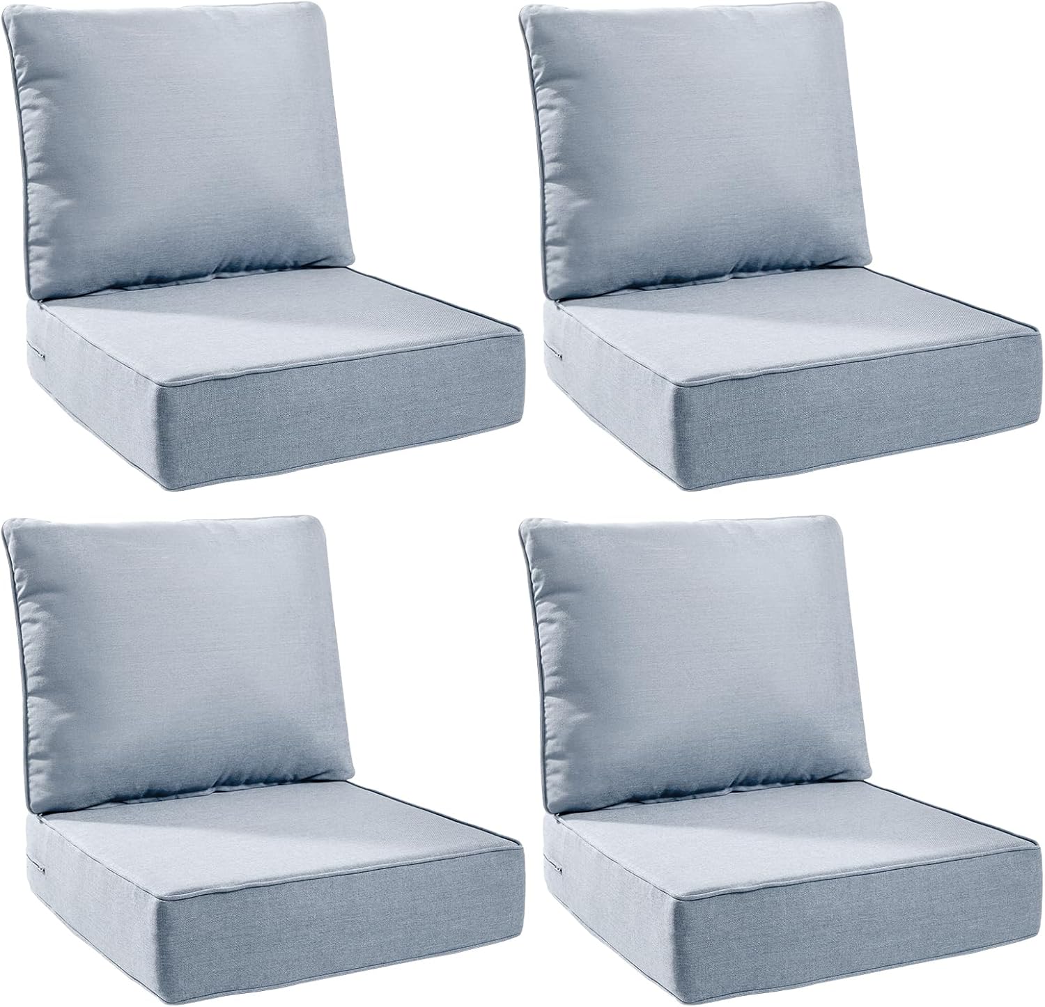 6" Thick Outdoor Cushions 24x24x6, 4-Set Deep Seat Patio Cushions with Removable Cover, Waterproof & Fade Resistant Replacement for Wicker Chair, Loveseat, Sofa - Baby Blue