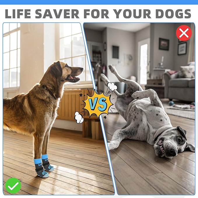 KOOLTAIL Dog Socks for Hot/Cold Pavement to Prevent Licking Paws,Dog Boots&Paw Protector for Hardwood Floors Anti Slip,Traction Control No Twist Grip Booties for Small Medium Large Senior Dogs S