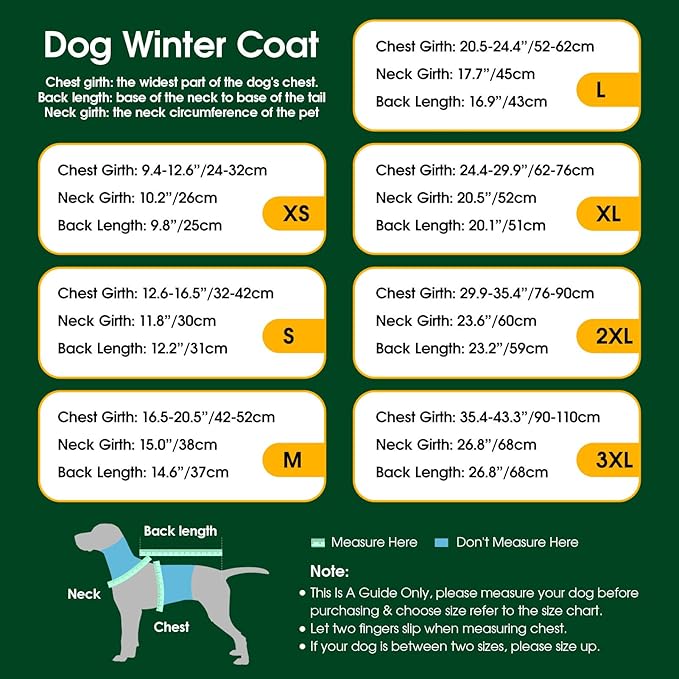 Dog Winter Coat Warm Padded Puppy Jacket Windproof Water Resistant Clothes for Small Medium Large Pets Christmas Sweater Outfit Vest(Green, XL)