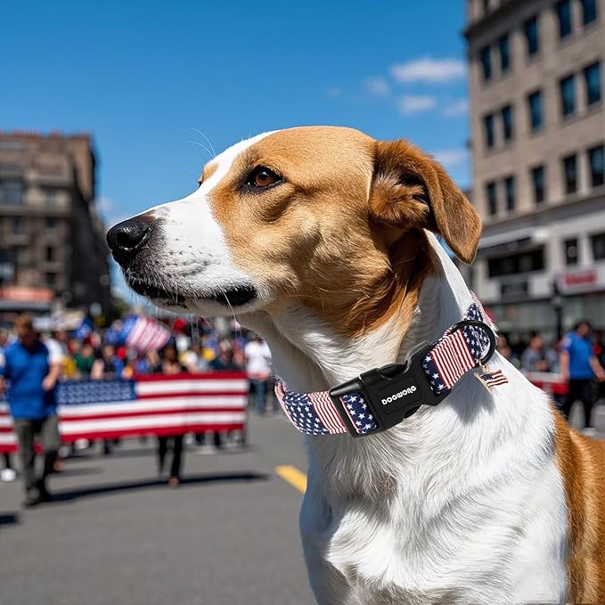 DOGWONG Patriotic Flag Dog Collar, 4th of July American Flag Dog Collars, Adjustable Cute Patriotic Pet Collars Fourth of July Design Dog Collar for Small Medium Large Dogs