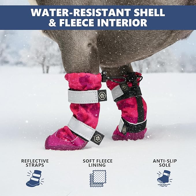 Spark Paws Dog Shoes, Waterproof Dog Boots for Medium to Large Dogs, Non Slip, Breathable Dog Booties and Paw Protectors - 4PCS Doggie Hiking Boots with Reflective Straps, Pink Camo, Size 8