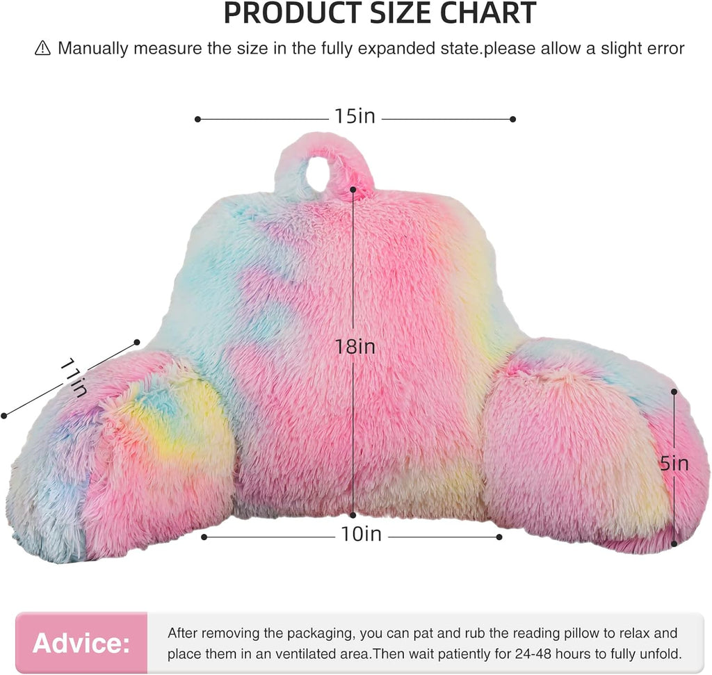 Aimuan Reading Pillow Bed Rest Pillow with Arms Rabbit Fur Cushion for Adults Teens Incline Rest Sitting up & Sleeping Snoring Pillow with Pregnancy Lumbar Back Support (Standard, Light-Pink)