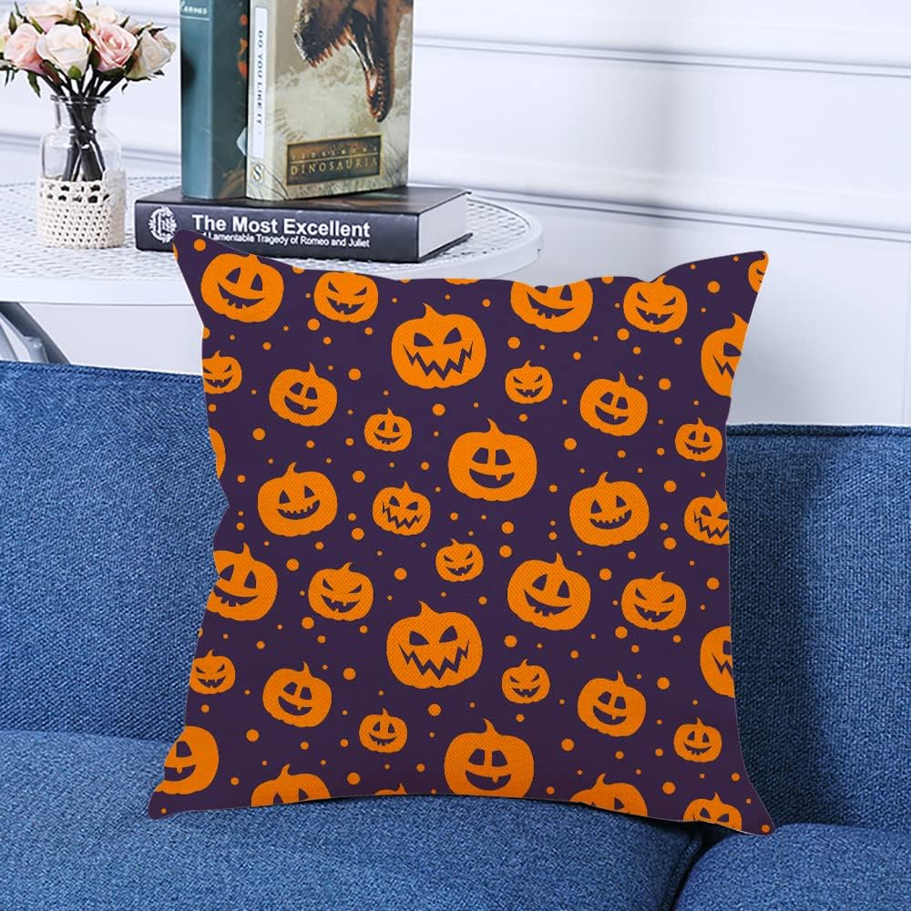Decorative Square Throw Pillow Covers Halloween Pumpkins Couch Sofa Bed Pillow Covers Cushion Cases 18x18 inch