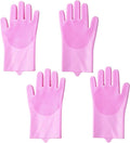 Pet Grooming Gloves，Heat-Resistant Silicone Gloves with High-Density Teeth for Enhanced Massaging and Bathing of Dogs and Cats (Pink, 2 Pair)