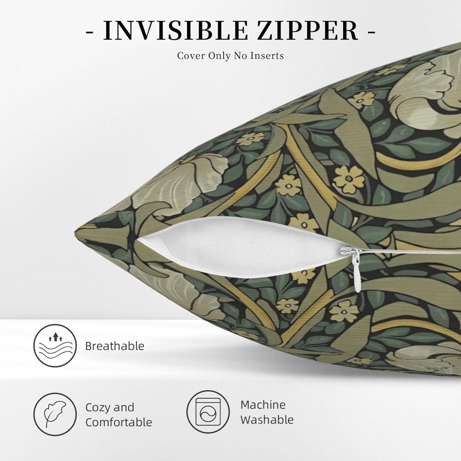 William Morris Green Vintage Floral Pimpernel Design 18x18 inches Throw Pillow Covers Square Pillowcases Decor for Bed Couch Sofa Living Room Cushion Covers