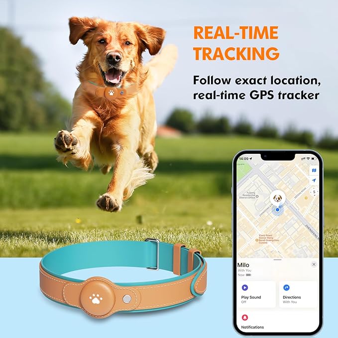 2-in-1 GPS Tracker for Dogs&Cats: Smart Collar with Real-Time Location, No Monthly Fee, Unlimited Range (iOS Only) GPS Tracker Dog Collar- Ideal for Small, Medium Large Dogs(Tracker Included) (Brown)