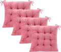 4 Pack Square Seat Cushion Chair Pads for Kitchen Dining Chairs, Soft Comfort Velvet Chair Mat Pillow Cushions with Ties for Office Desk Living Room Tatami 15.5", Pink
