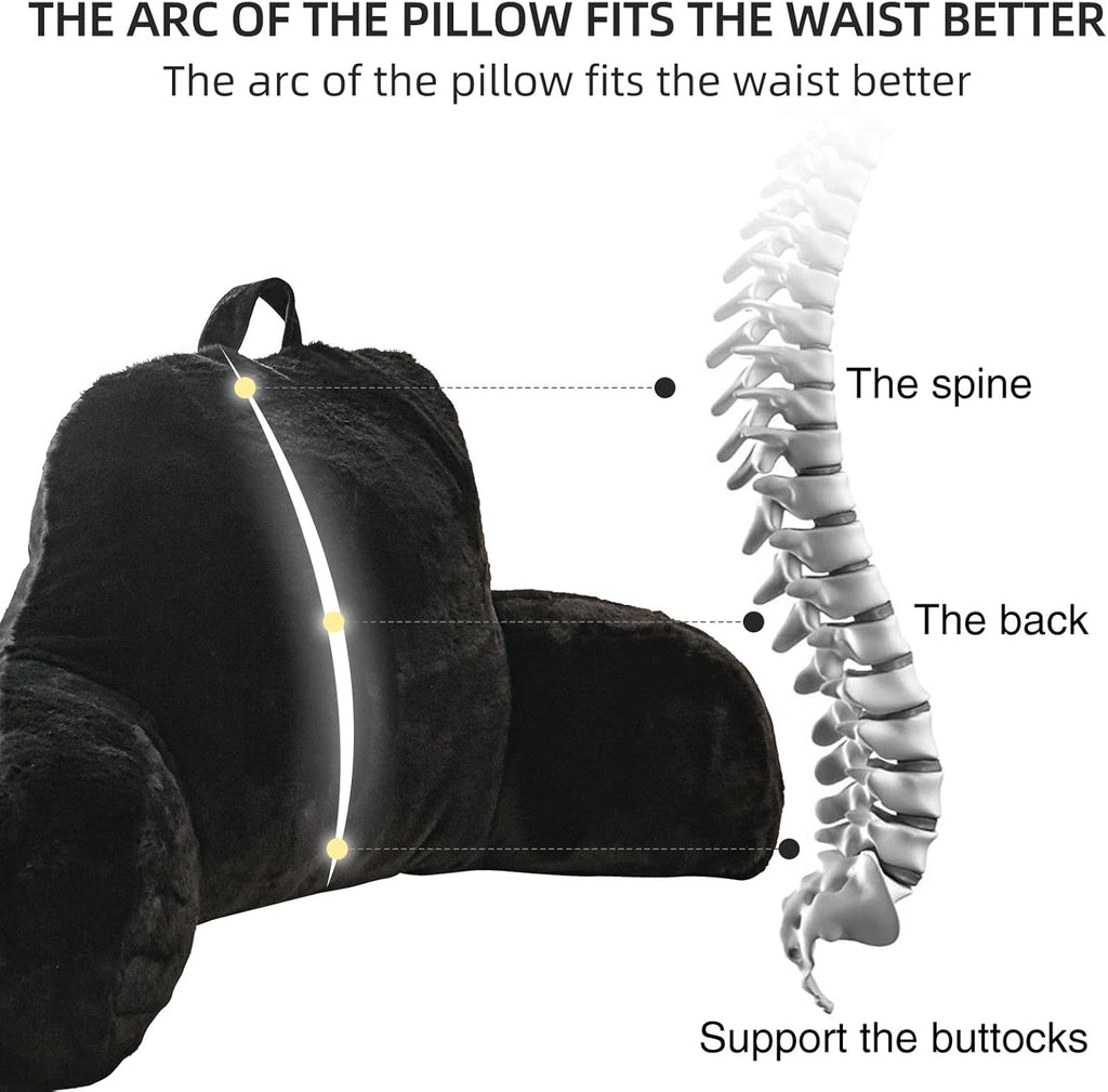 Aimuan Reading Pillow Bed Rest Wedge Large Adult Backrest Pillow with Arms Back Support for Sitting Up in Bed Cushion Incline Rest Sleeping Snoring Pillow, Black Large
