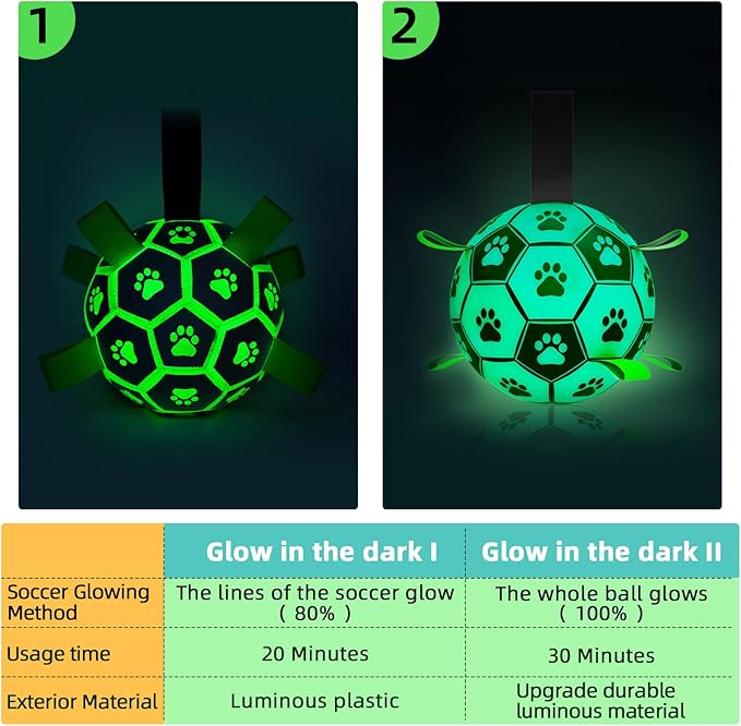 QDAN Premium Dog Ball, Glow in The Dark Dog Toys, Light Up Soccer Ball for Dogs, Outdoor Dog Toys, Doggy Water Toy, Puppy Birthday Gifts for Small Medium (6 Inch)