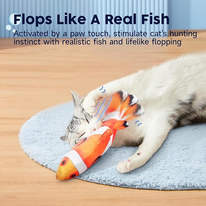 Potaroma Cat Toys Flopping Fish with SilverVine and Catnip, Moving Kitten Kicker, Floppy Wiggle Clownfish for Small Dogs, Motion Kitty Interactive Exercise, 10.5 Inches