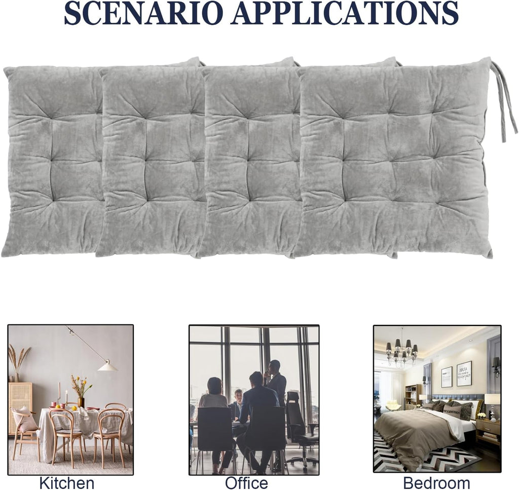 Set of 4 Square Chair Pads Indoor Seat Cushions Pillows with Ties Soft Comfortable Non Slip Chair Mat for Kitchen Dining Office Desk Living Room Outdoor Tatami 15.5" - Gray