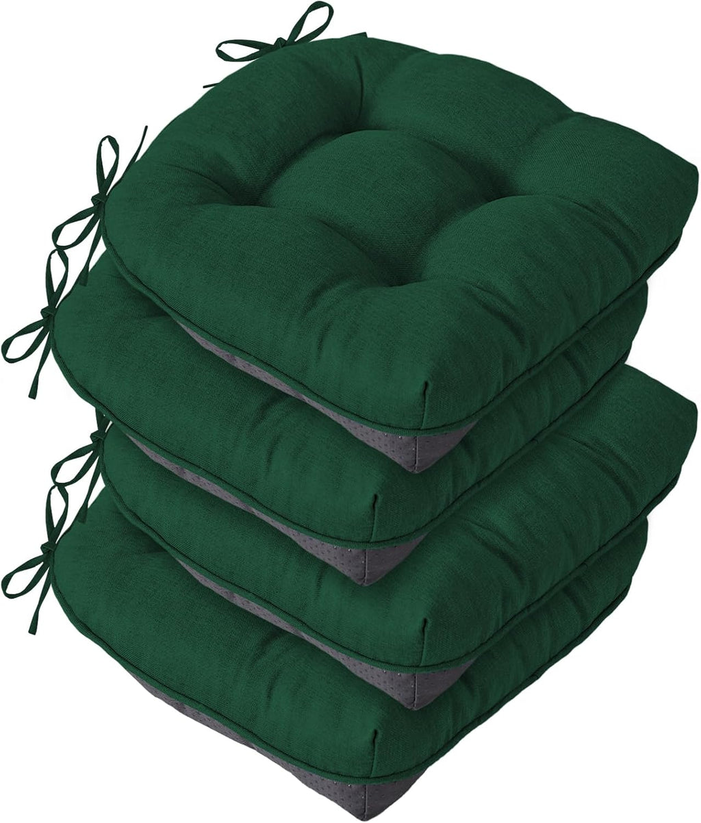 Chair Cushions for Dining Chairs, Seat Cushions for Kitchen Chairs, Indoor Seat Cushions with Ties, Tufted Foam Chair Pads, Non Slip Chair Cushions Set of 4, 15.5" x 15.5" x 4", Dark Green