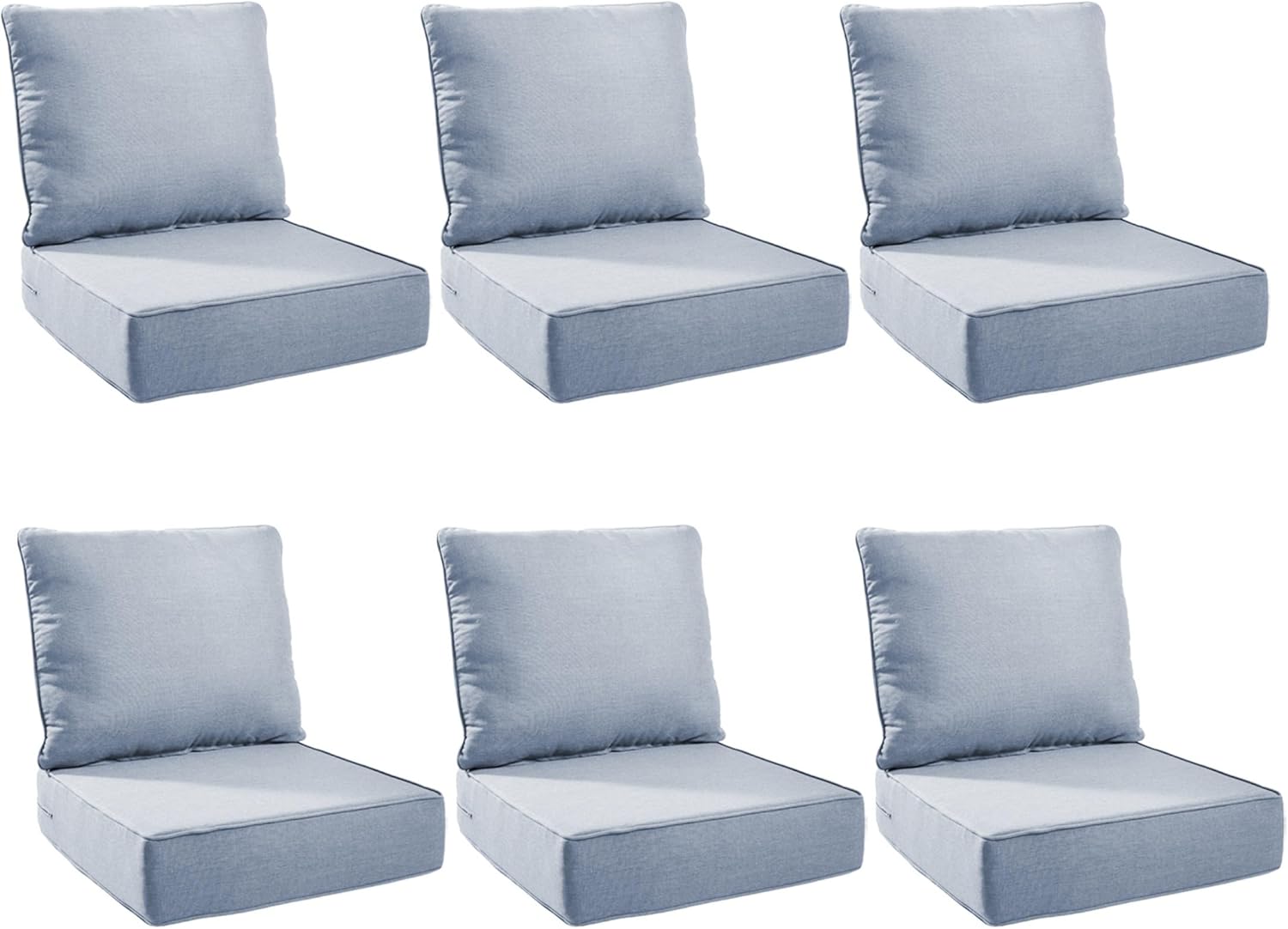 Outdoor Cushion Set for Furniture Patio Furniture, UV Resistant, Water Resistant - 6 Inch Thick Foam Garden Cushions– 24x24 Inch Patio Seat Covers for Chair/Sofa/Couch | Baby Blue | 6-Pack |