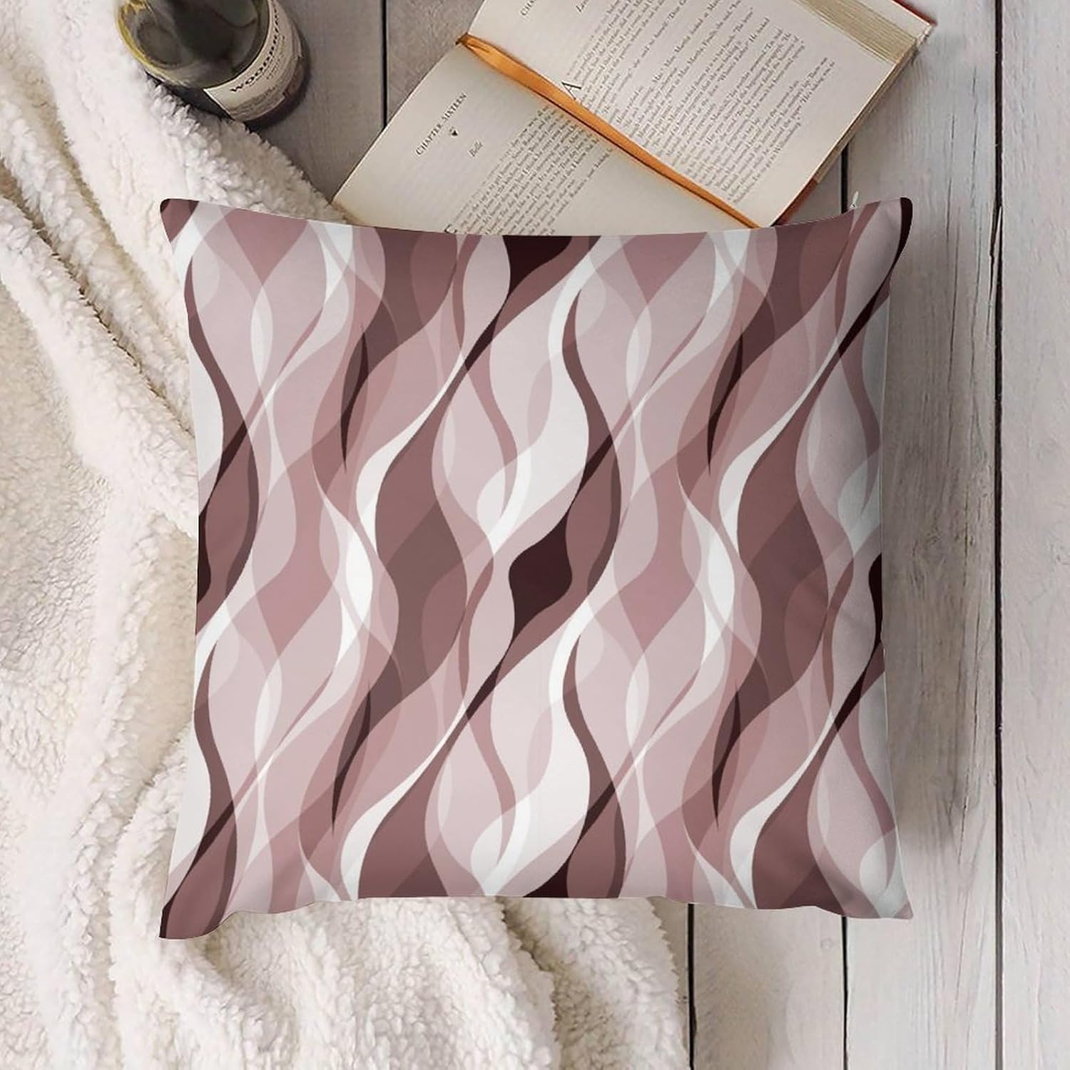 Pink Throw Pillow Covers Modern Abstract Pink and Grey Striped Decorations for Bedroom Living Room Farmhouse Sofa Pillows Bed Couch 16x16 Inch