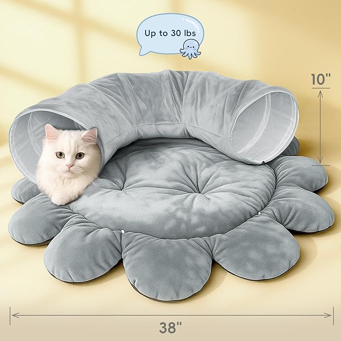 Cat Tunnel Bed for Indoor Cats, Peekaboo Cat Cave Bed,Soft Cat Donut Tunnel for Kitten Large Cats, Cute Green Octopus Shaped