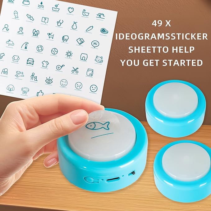 Dog Buttons for Communication – 6 Pack Rechargeable Dog Talking Buttons Starter Kit with Non-Slip Mat, High-Sensitivity & 24s Voice Recording 49 Stickers Pet Training Buttons for Dogs & Cats