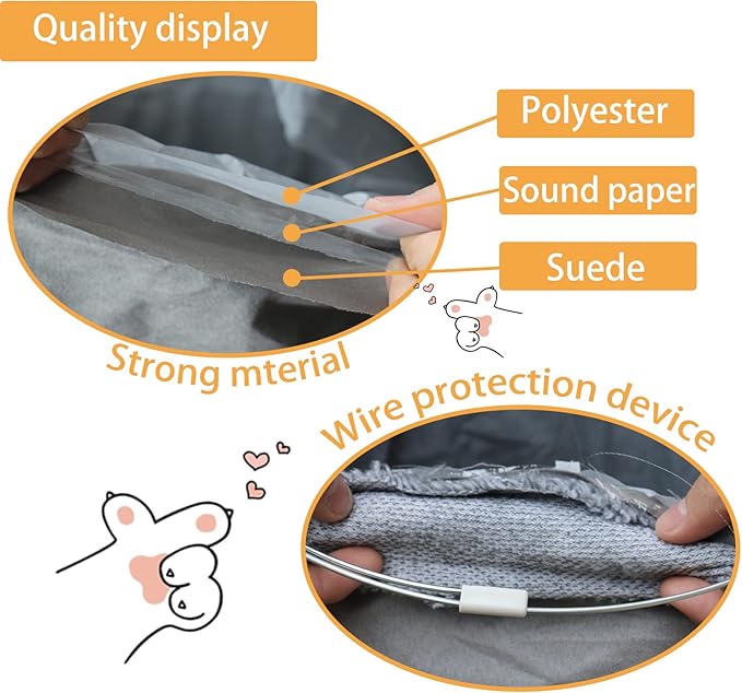 Cat Tunnel for Indoor Cats, 51×12 inch Foldable Big Cat Tunnel, Grey Suede Pet Tunnels with Two Peepholes and a Bubble Ball