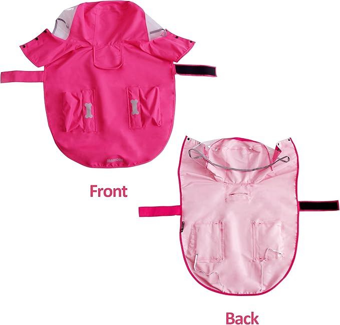 Waterproof Dog Raincoat, Adjustable Reflective Lightweight Pet Rain Clothes with Poncho Hood (X-Small, Dark Pink)