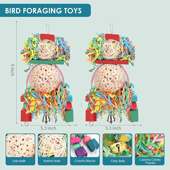BBjinronjy Bird Toys,2PCS Hanging Natural Soft Sola Ball Beak Chew Shred Forage Toys for Parrots,Cockatiel,Conure,Love Birds,Parakeets,Budgie and Other Small Birds