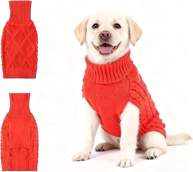 Medium/Large Dog Sweater, Warm Comfy Stretch Dog Winter Coat w/Sleeves & High Neck, Premium Dog Clothes for Labrador-Best for Holidays, Daily Walks XL Red