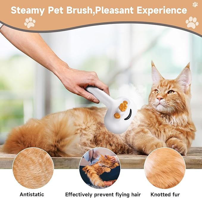 Pet Steam Brush for Dogs & Cats with Paw Cleaner & Shampoo – 3-in-1 Grooming Spray Comb, Mist Massage & Defur Function, Water Spritz Deshedding Tool for Long/Short Hair, Indoor Pets