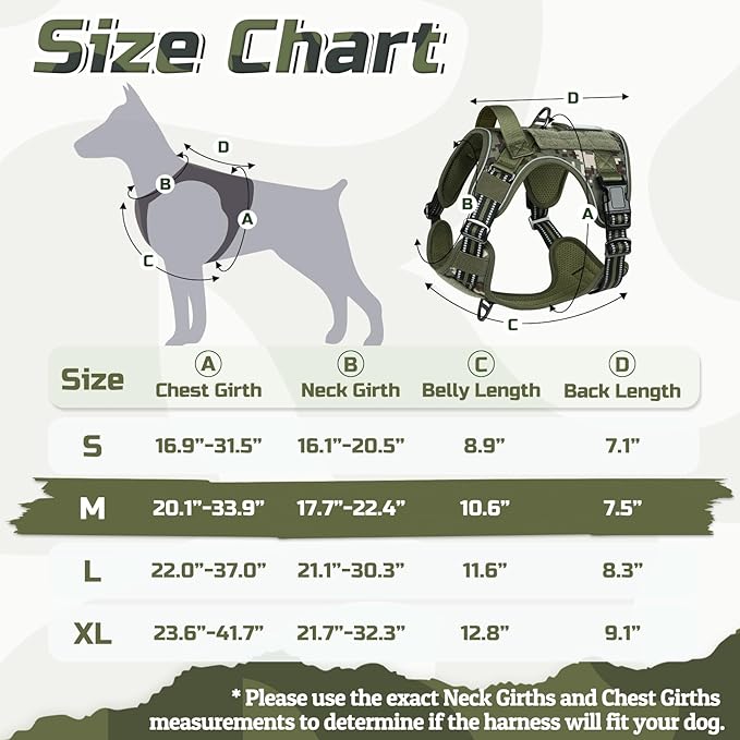 rabbitgoo Tactical Dog Harness Medium Sized Dog, No Pull Military Service Vest with Handle & Molle, Easy Control for Training Walking, Adjustable Reflective Straps, Green camo, M