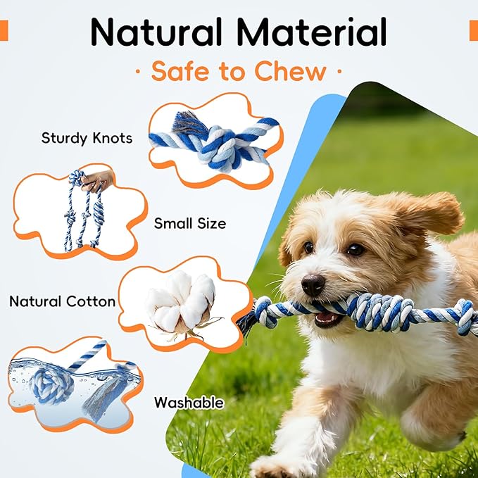 wodoca Dog Rope Toys 4 Pack, Puppy Teething Cotton Knot Chew Rope for Small Medium Dogs, Interactive Tug of War Dog Toys for Boredom, Teeth Cleaning
