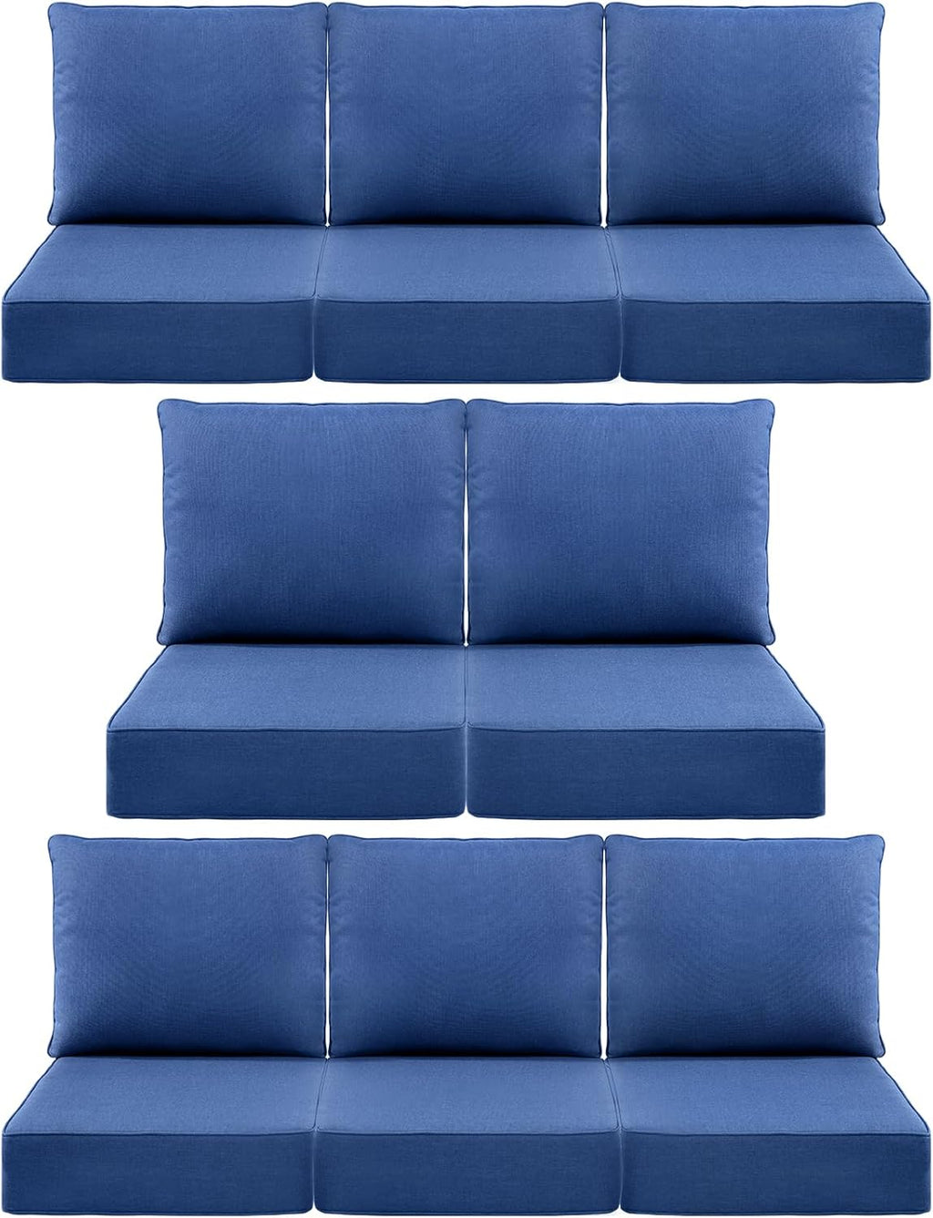 Luxury 6" Outdoor Cushions for Patio Furniture, 24x24x6" Thick Seat Cushion Set of 8, Fade Resistant Couch Chair Replacement Cushions High Density Deep Wicker Chair Cushion w/ Removable Cover, Blue
