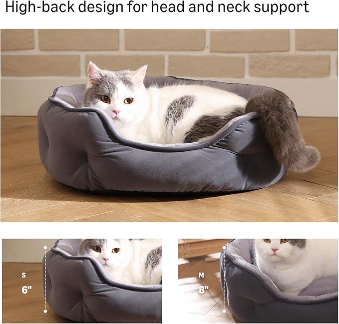 Amazon Basics Round Dog Bed for Medium Dogs, Cat Beds for Indoor Cats, Washable Pet Bed with Soft Plush Cushion, Anti-Slip Bottom, 25x21x8 Inches, Gray