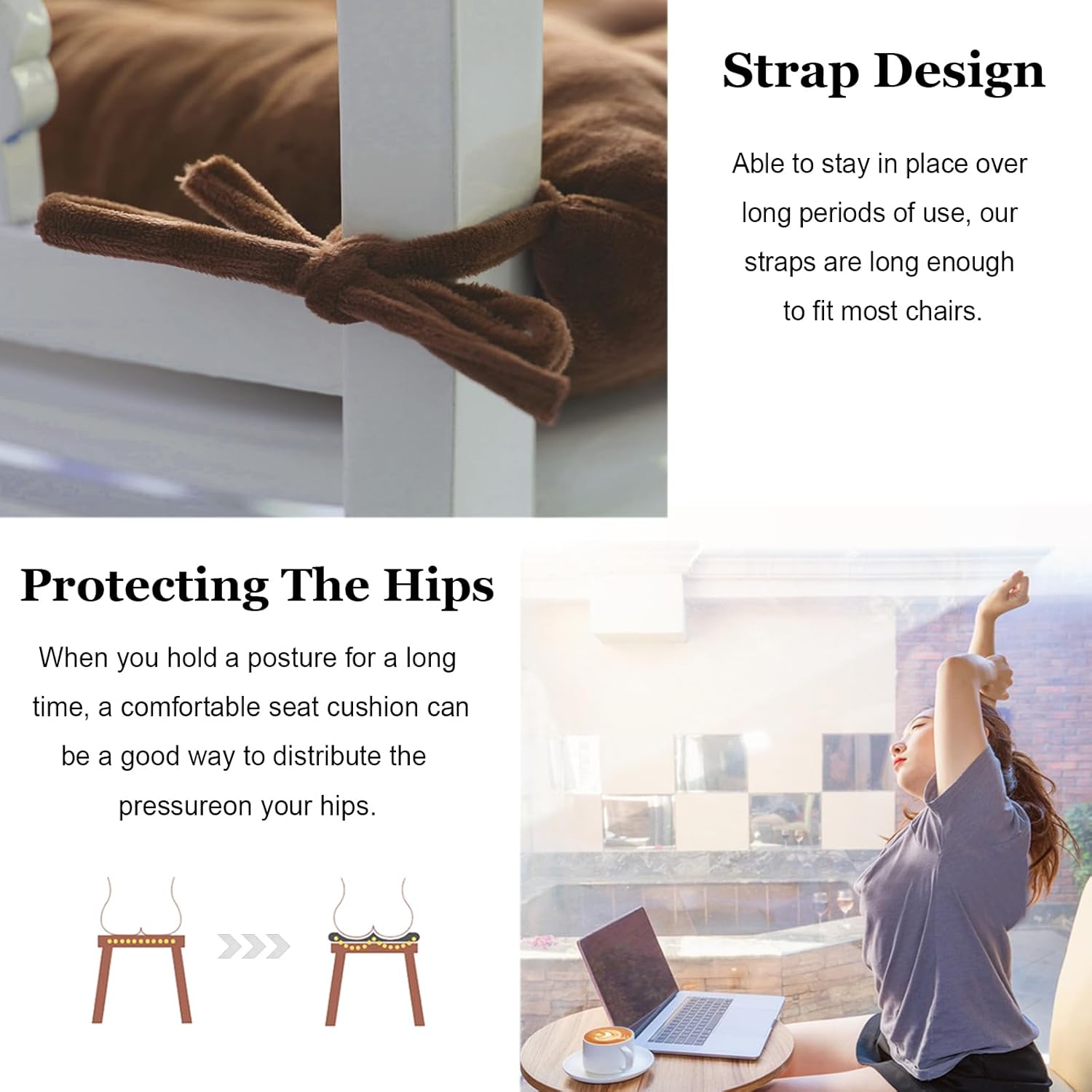 6 Pack Square Seat Cushion Chair Pads for Kitchen Dining Chairs, Soft Comfort Velvet Chair Mat Pillow Cushions with Ties for Office Desk Living Room Tatami 15.5", Coffee