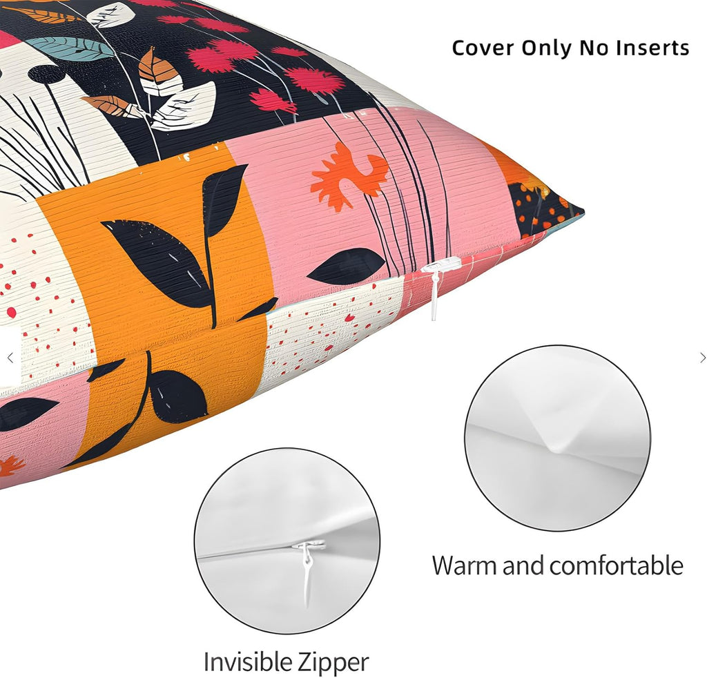 Throw Pillow Covers 18x18 Set of 2, Modern Flowers Cushion Covers, Decorative Square Pillowcases for Couch, Bedroom, Living Room