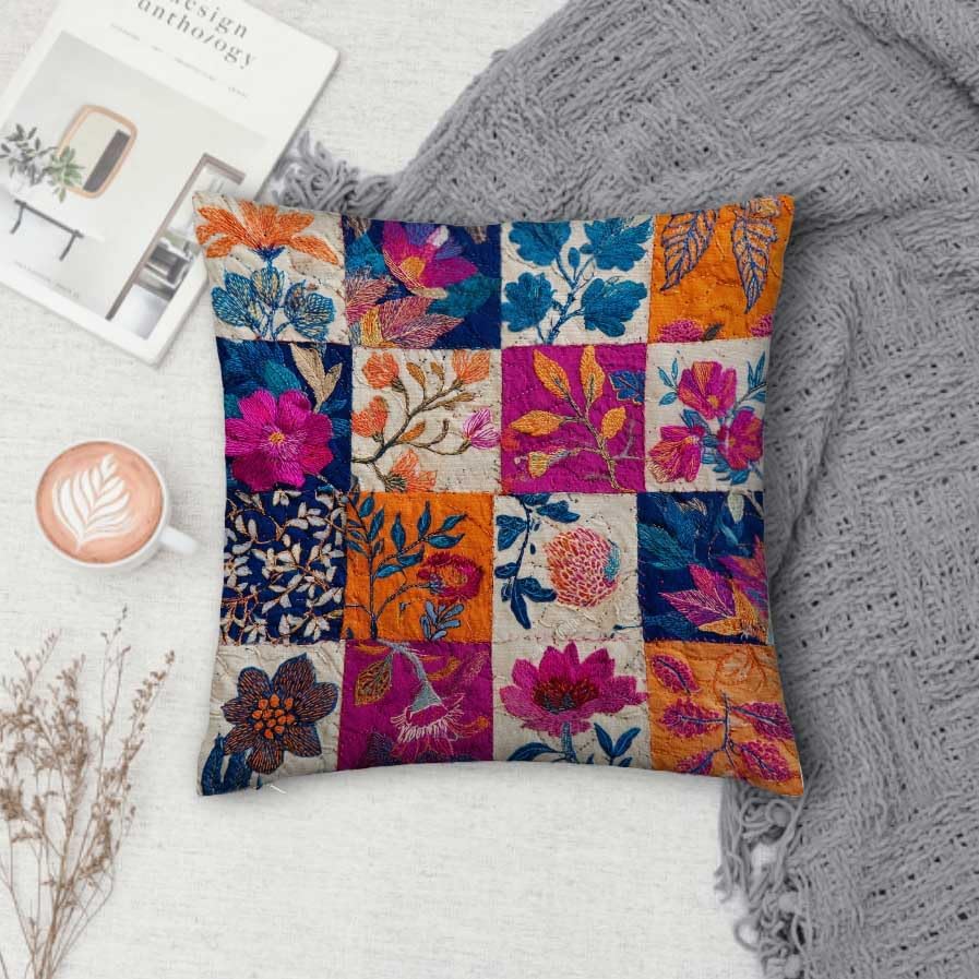 Throw Pillow Covers 18x18 Set of 2, Vintage Patchwork Cushion Covers, Decorative Square Pillowcases for Couch, Bedroom, Living Room