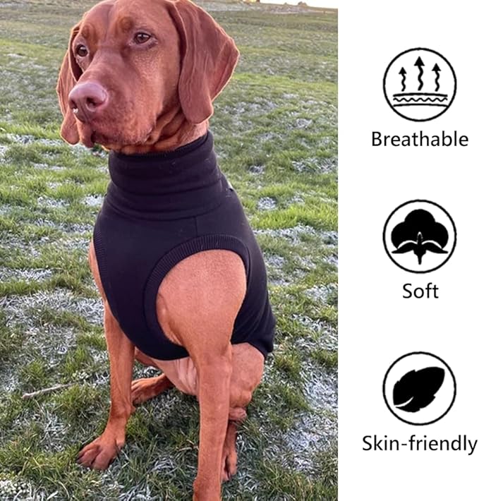 Sweatshirt for Vizsla/Weimaraner/Poodle/Dalmatian/German Dog, Reflective Sleeveless Warm Cotton Clothes for Big Dogs (Black, XX-Large(Chest 29'', Back 24.5''))