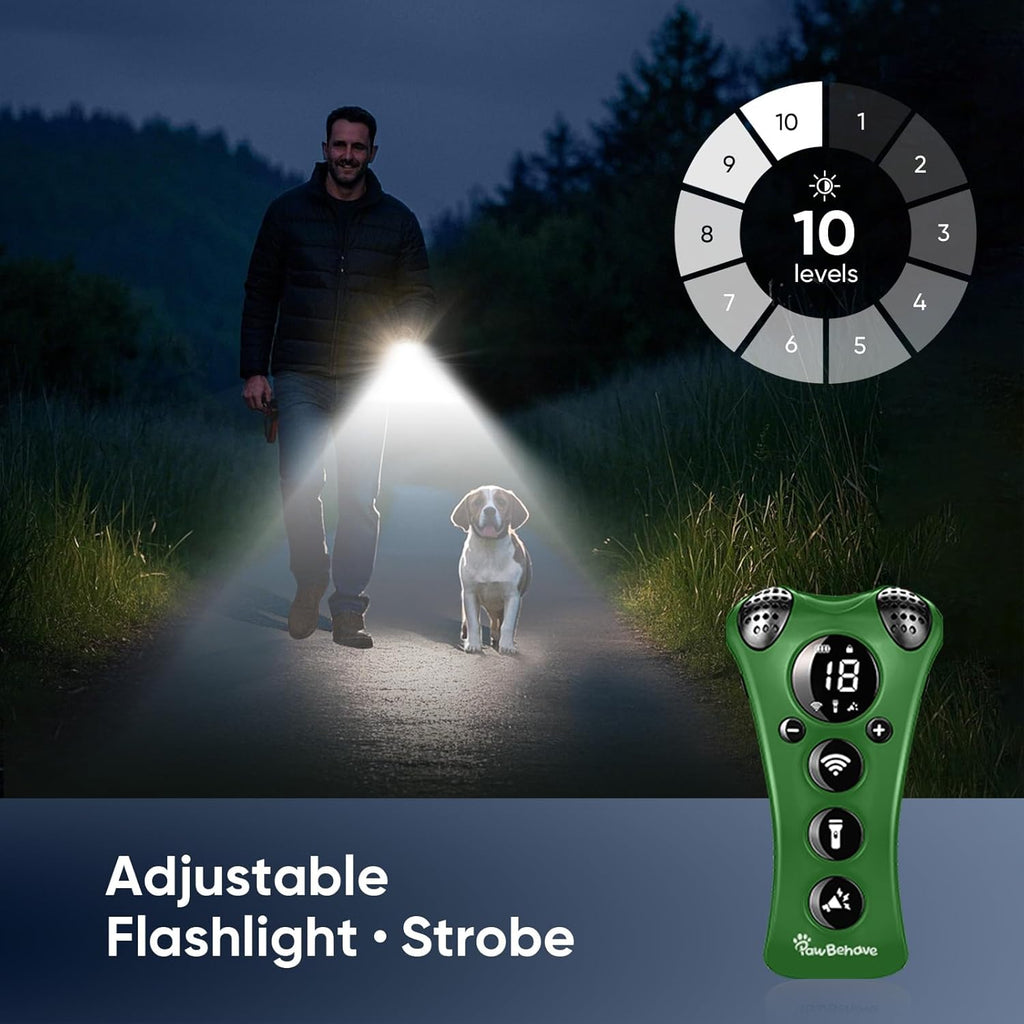 Adjustable Ultrasonic Dog Trainer – World's 1st Variable Frequency Pet Behavior Corrector with 10 Level Ultra Sound, 18 Dog Whistles, Anti-Bark Strobe Light, Humane Deterrent (Dark Green)