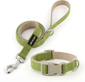 Plutus Pet Cotton Hemp Dog Collar and Leash Set, Adjustable Collar for Small, Medium, and Large Dogs, Heavy Duty and Soft on Skin, Green, XL