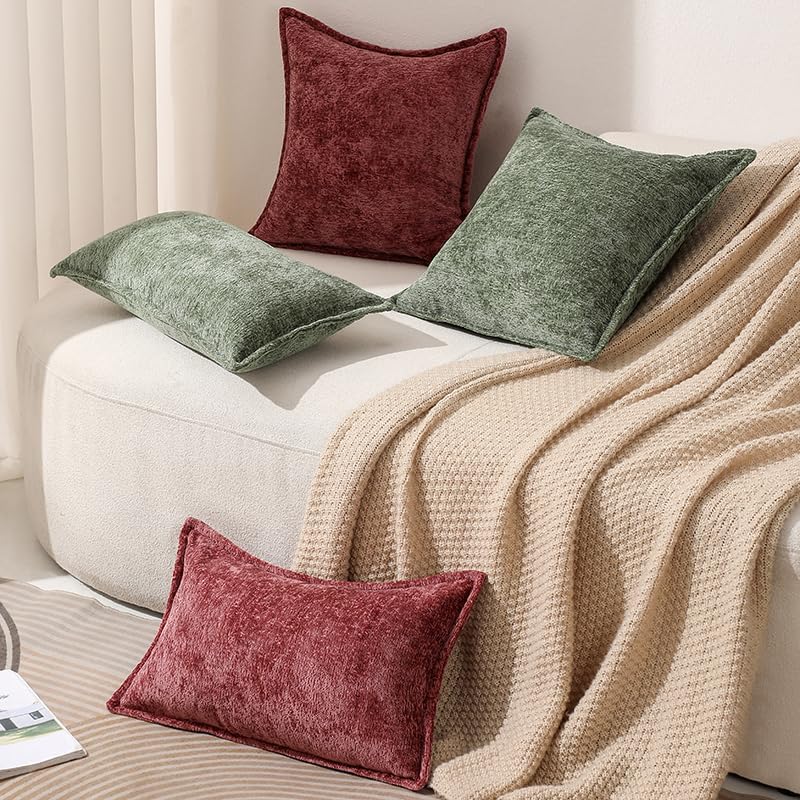 Pack of 2 Forest Green Christmas Decorative Throw Pillow Covers 24x24 Cozy Soft Chenille Accent Vintage Square Couch Pillow Covers for Home Decor Bed Sofa Living Room