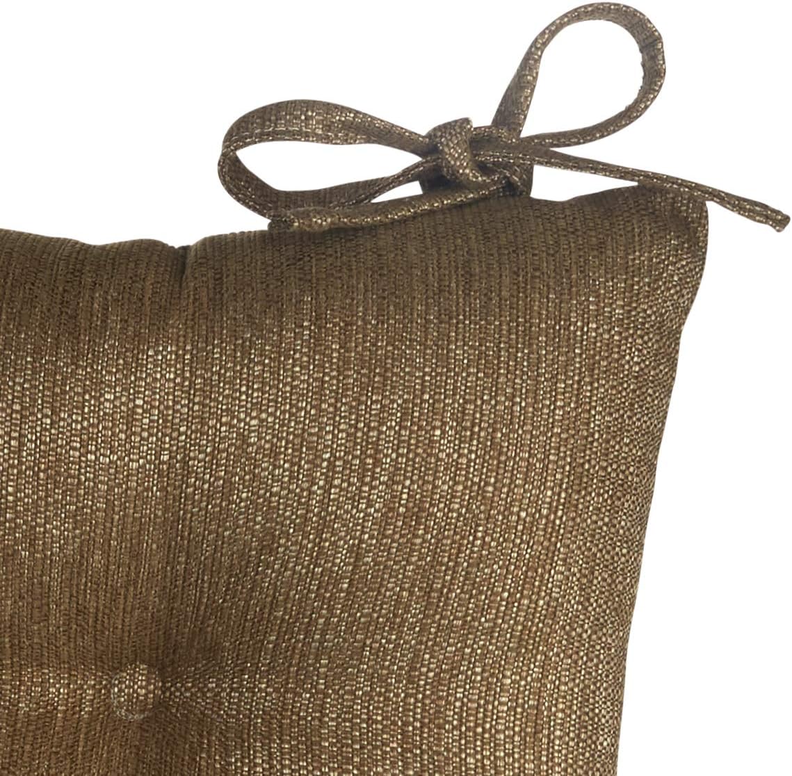 Klear Vu Omega Non-Slip Rocking Chair Cushion Set, Assembled in USA, Thick Padding & Tufted Design, Includes Seat Pad & Back Pillow with Ties, 17x17 Inches, 2-Piece Set, Solid Gold