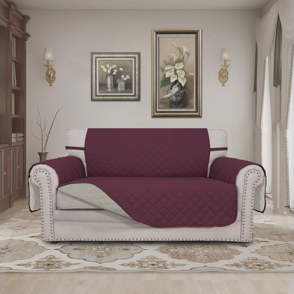 Easy-Going Reversible Loveseat Couch Cover for 2 Cushion Couch Sofa Cover for Dogs Water Resistant Furniture Protector with Foam Sticks Elastic Straps for Pet (Loveseat, Wine/Beige)