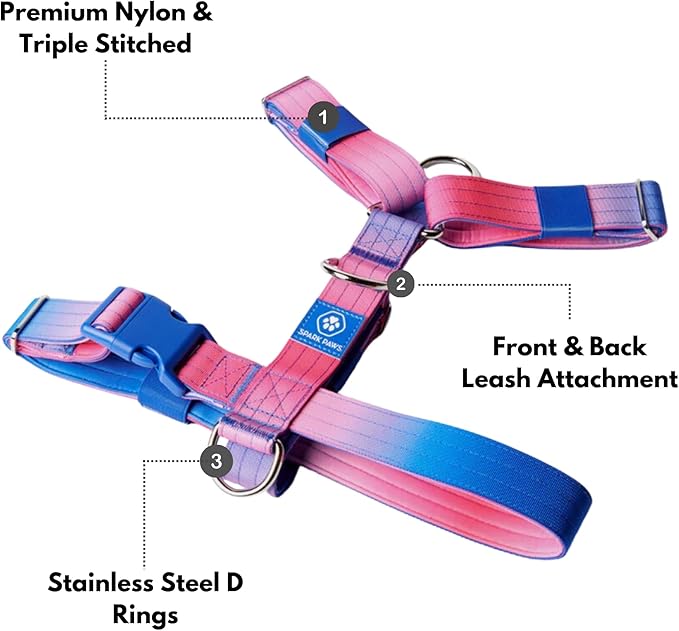 Spark Paws No Pull Dog Harness for Large Dogs, Heavy Duty Dog Harness for Big Strong Breeds, Adjustable, Y Shaped Padded Halter Design with Front Clip - Snow Cone - Medium