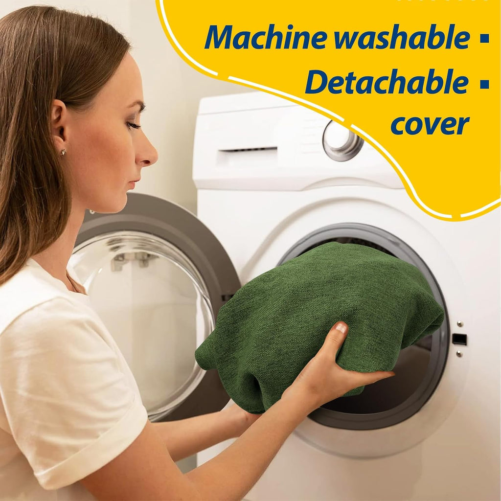 AAAAAcessories D-Shaped Chair Cushions, 2" Thick Dining Chair Pads with Ties and Removable, Machine-Washable Cover, 17" x 16", Dark Olive Green