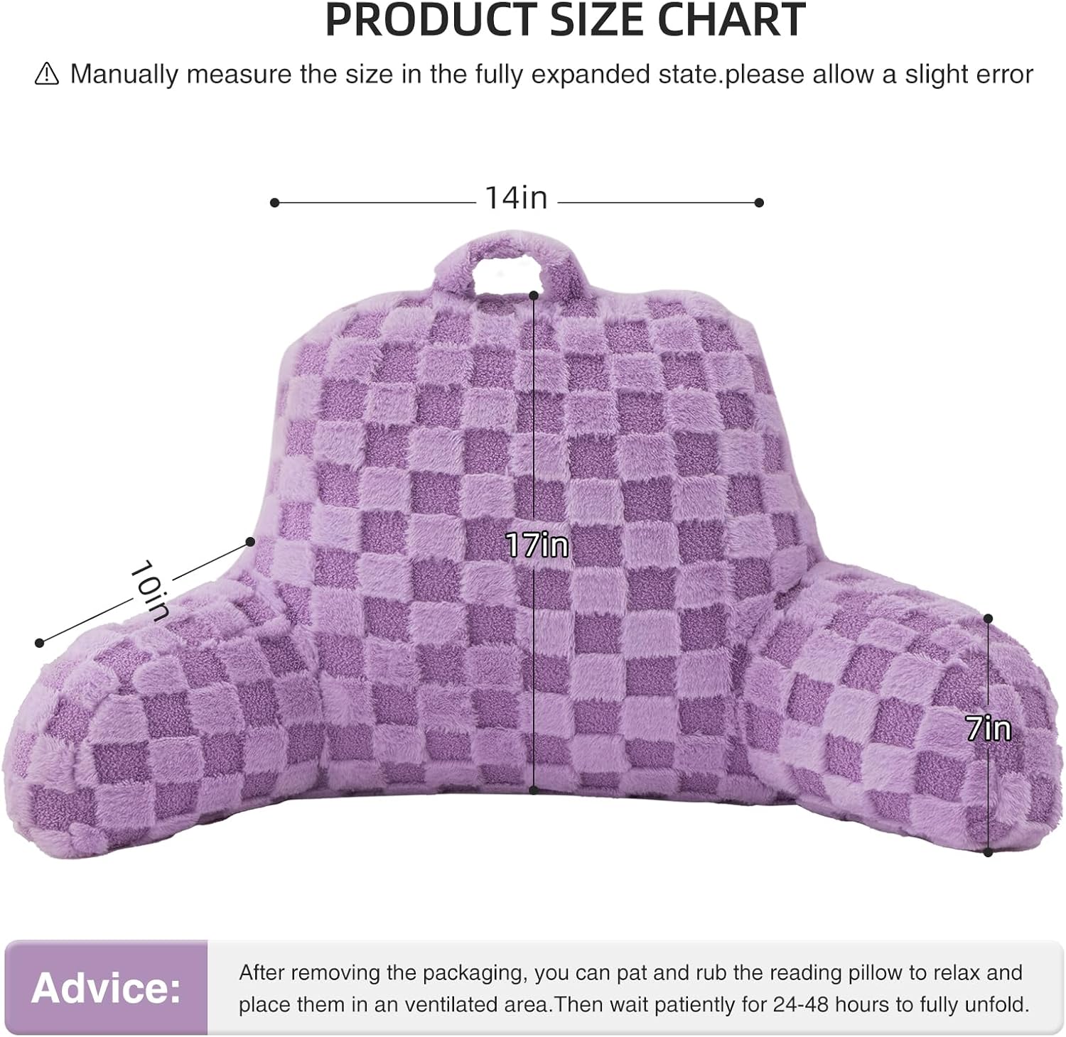 Aimuan Reading Pillow Checkered Bed Rest Wedge Backrest Checkerboard Pillow with Arms Back Support for Sitting Up in Bed Cushion Incline Rest Sleeping Snoring Pillow, Purple
